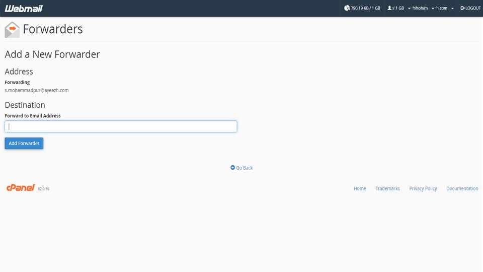 اضافه کردن آدرس ایمیل، برای فوروارد کردن ایمیل از cPanel