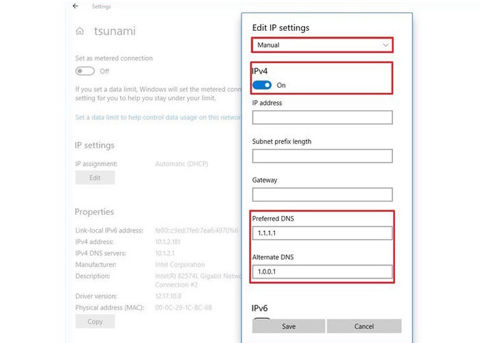 کلید Ipv4 toggle را فعال کنید