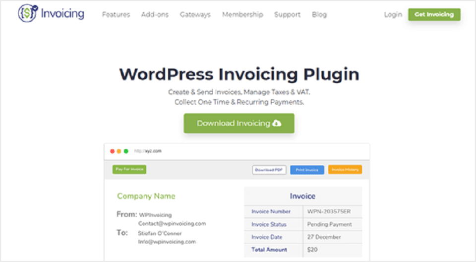 افزونه های پرداخت وردپرس : wp-invoicing-website