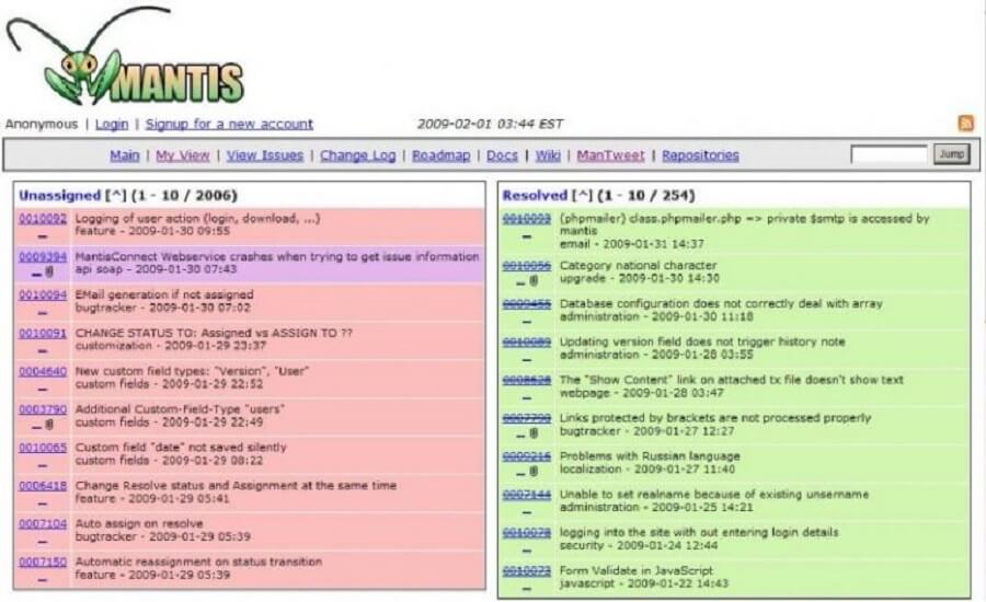 5 از بهترین سیستم عامل های مدیریت پروژه :Mantis Bug Tracker