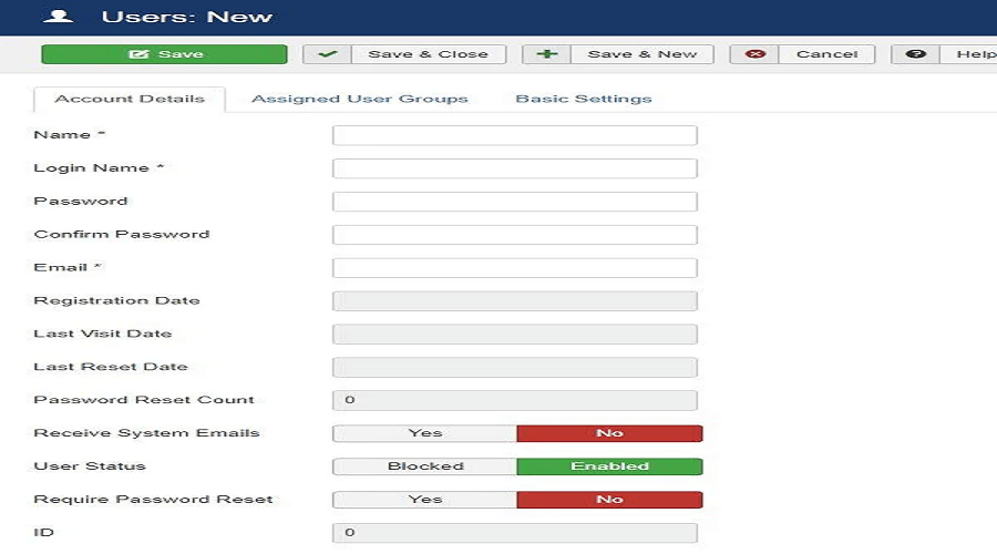 بخش جزییات پروفایل کاربری در joomla