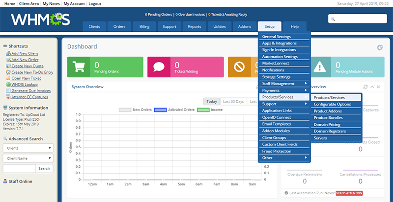 پنل مدیریتی WHMCS