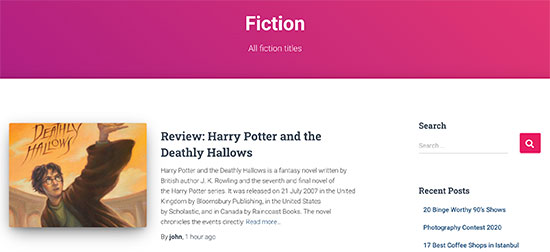 طبقه بندی سفارشی در وردپرس با نام fiction