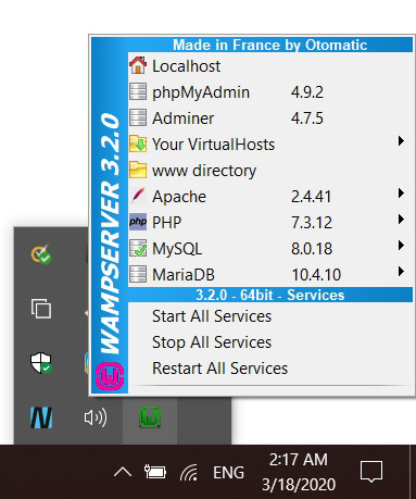 منو نرم افزار WAMPserver
