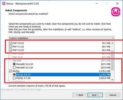 WAMP Installation - Select Components