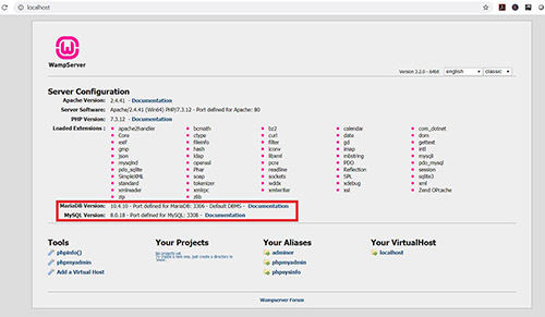 صفحه نخست نرم افزار WAMPserver