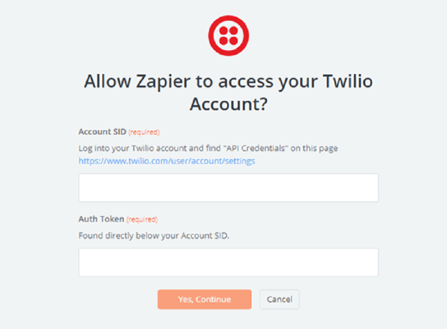 اجازه دسترسی zapier به حساب twolio