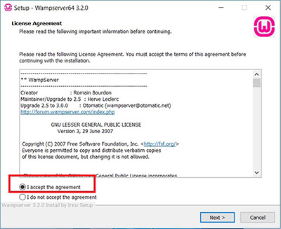 WampServer installation Licence agreement