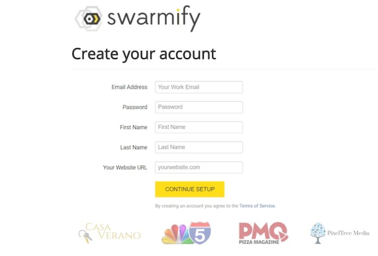 ساخت اکانت در Swarmify