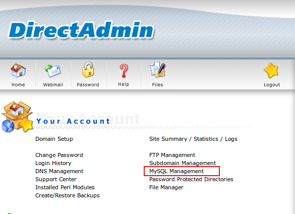 ورود به بخش MySQL Management
