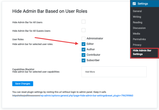پلاگین Hide Admin Bar based on User Roles