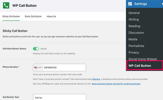 فعالسازی WP Call Button