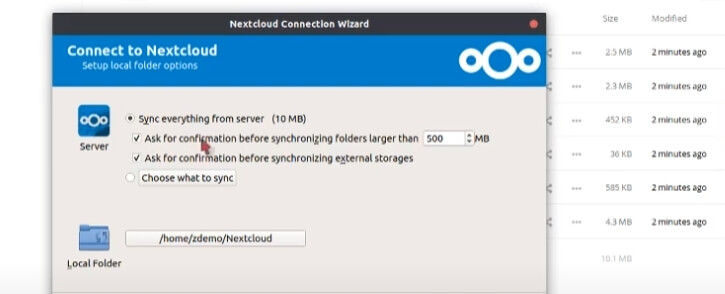 ابر اختصاصیمی توانید تعیین کنید که NextCloud چه پوشه ای آن پرونده ها را همگام سازی کند و پس از انجام این کار ، در تجارت هستید.