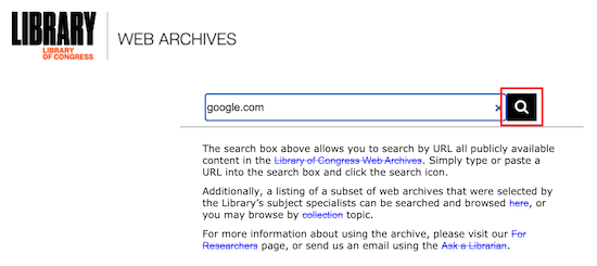 استفاده از ابزار Library of Congress Web Archive