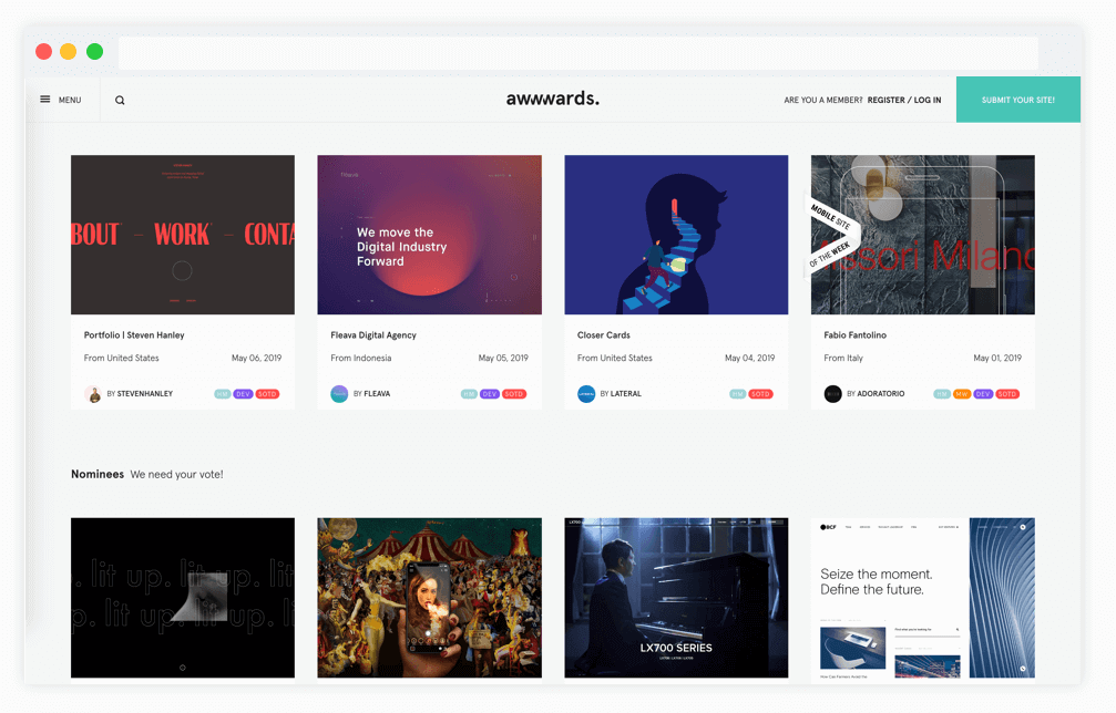 پلتفرم ایده رابط کاربری Awwwards