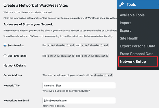 صفحه Network Setup