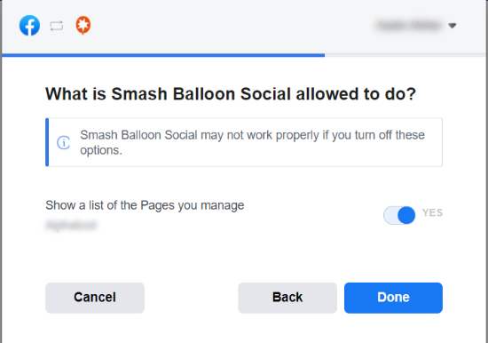 تنظیم دسترسی Smash Balloon به صفحات فیسبوک شما