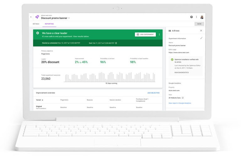 کار با ابزار Google Optimize