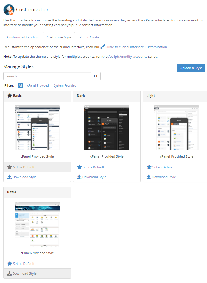 انتخاب تم حساب cPanel در WHM
