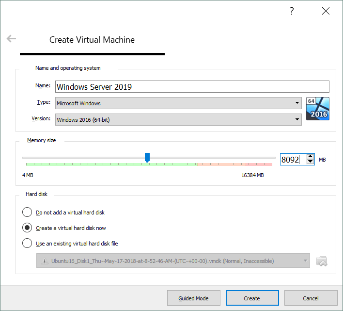 ویژگی های قابل تنظیم برای نصب virtual box