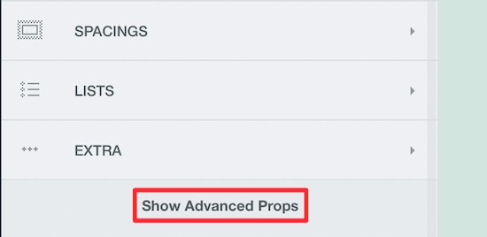 کلیک بر روی گزینه Show Advanced Props