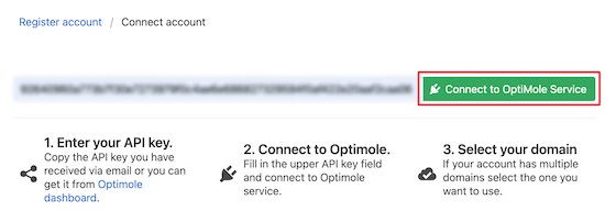 کلیک بر روی گزینه Connect to Optimole Service