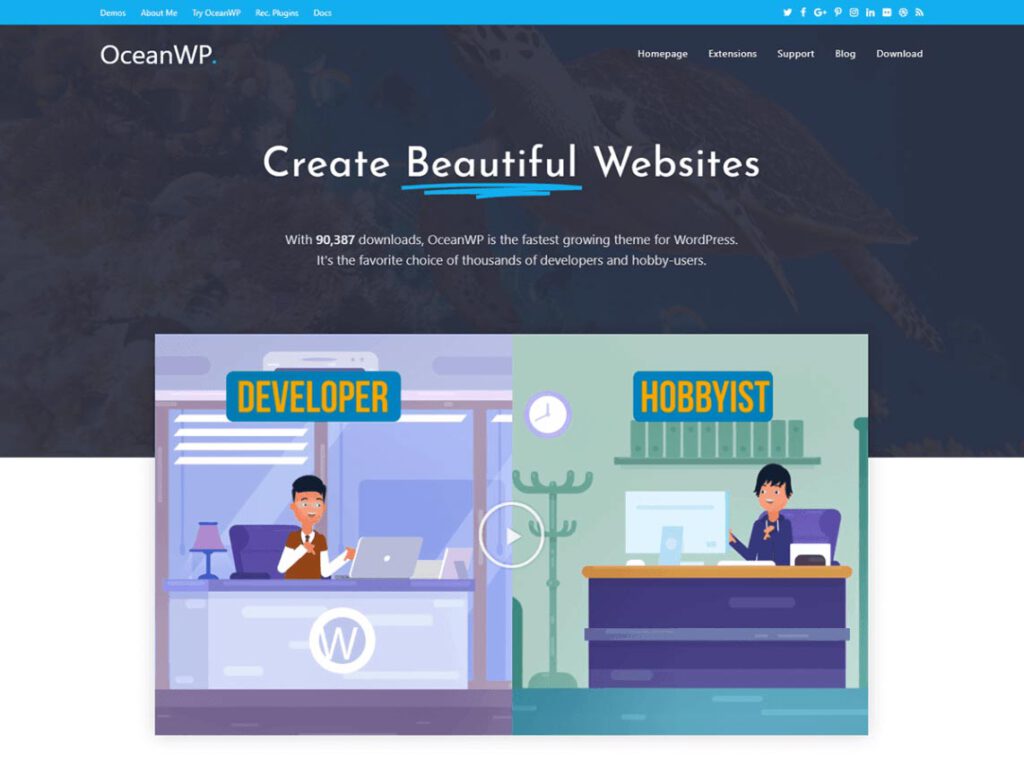 OceanWP، قالب وردپرس برای سایت طراحی گرافیک.