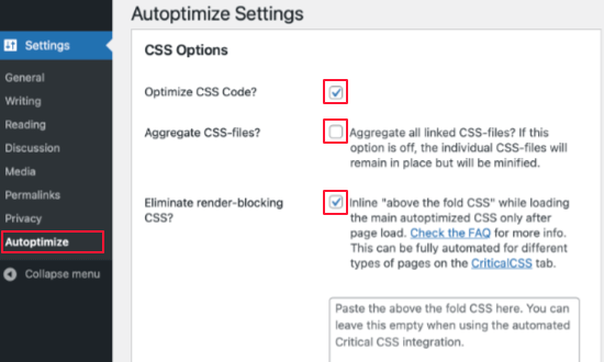 بهینه سازی css وردپرس - Autoptimize