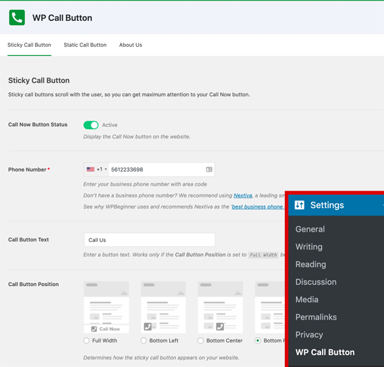 تنظیم تماس تلفنی وردپرس - WP Call Button