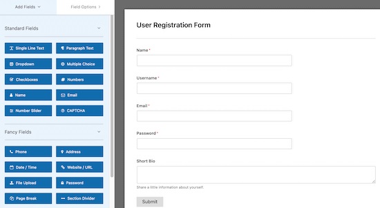 ایجاد حساب کاربری در WPForms