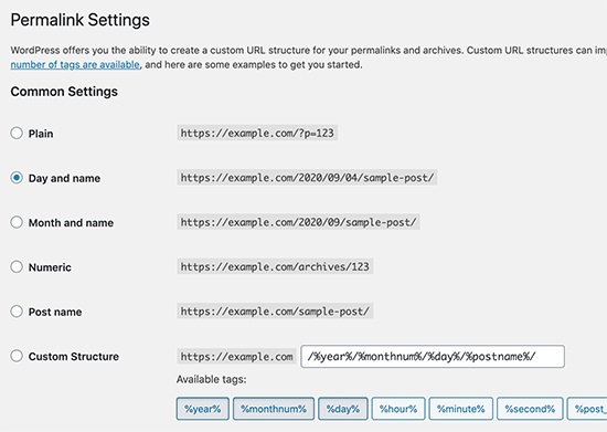 تنظیمات صفحه Permalinks
