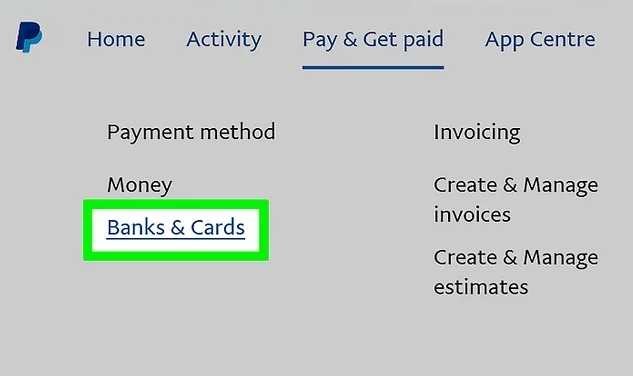 انتخاب گزینه Banks & Cards