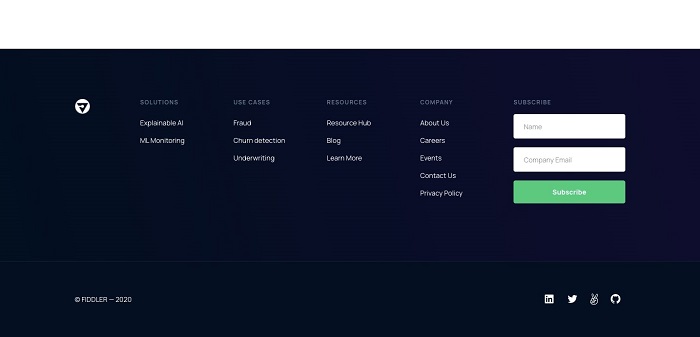 بهترین طراحی فوتر منحصر بفرد سایت Fiddler Labs