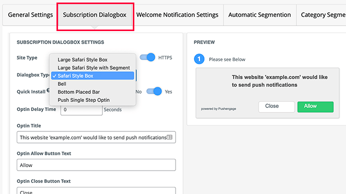 تب Subscription Dialogbox