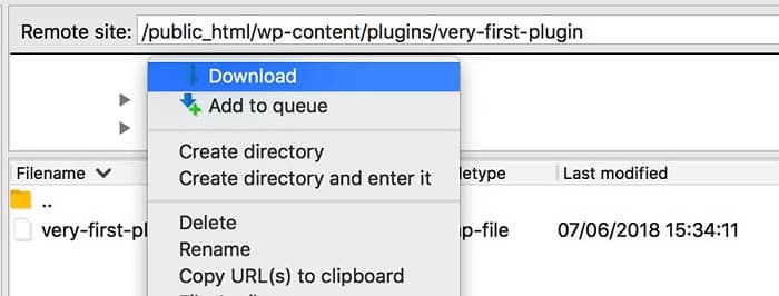 زدن گزینه دانلود در SFTP