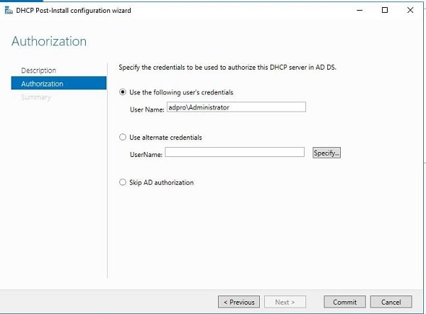 مرحله authorization در پیکربندی DHCP
