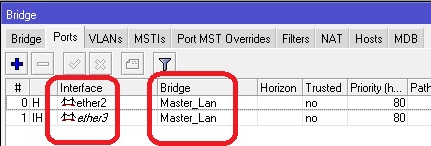 رابط بریج "Master_LAN" با دو پورت بریج "Ether-2" و "Ether-3"