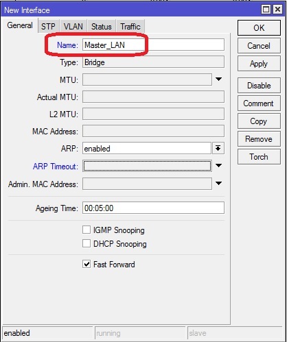 ساخت رابط بریج "Master_LAN"