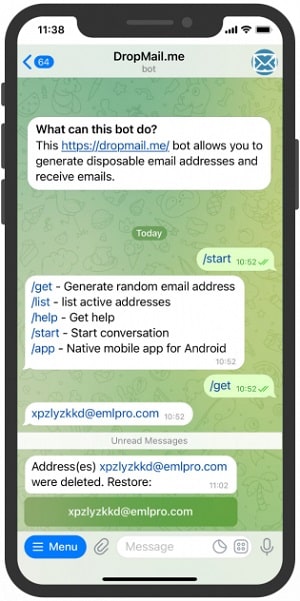 DropMailBot از بهترین ربات های تلگرام در سال 2022