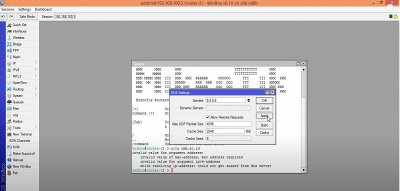پنجره تنظیمات DNS